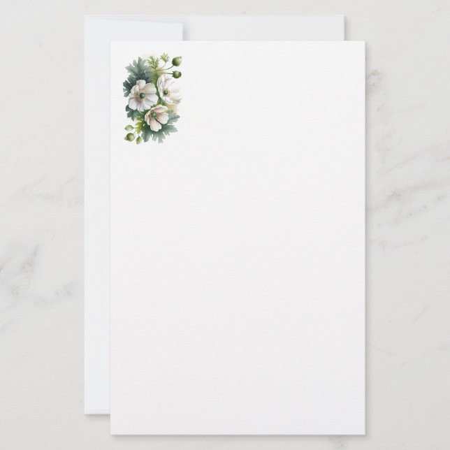 White Poppies Stationery Paper (Front)