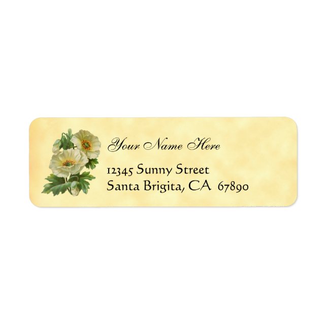 White Poppies Vintage Floral Address Labels (Front)
