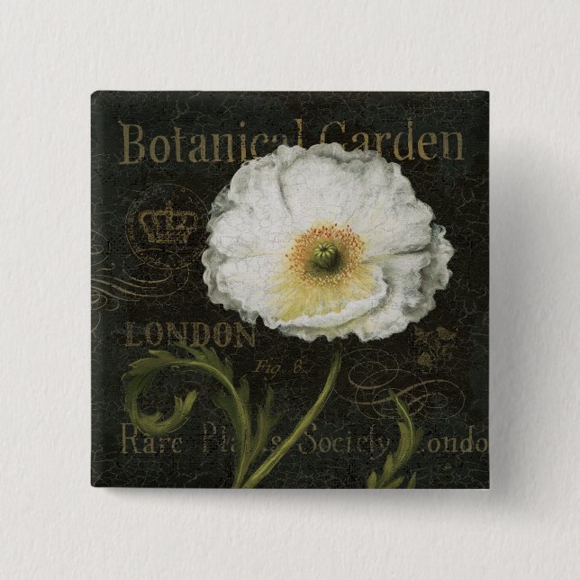 White Poppy Blossom 15 Cm Square Badge (Front)