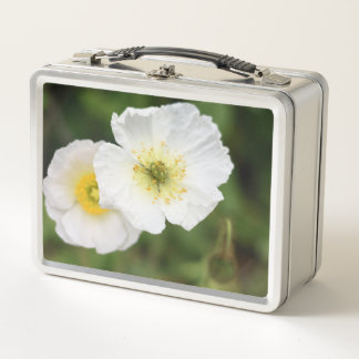 White Poppy Close-up Flower Lunch Pail  Metal Lunch Box