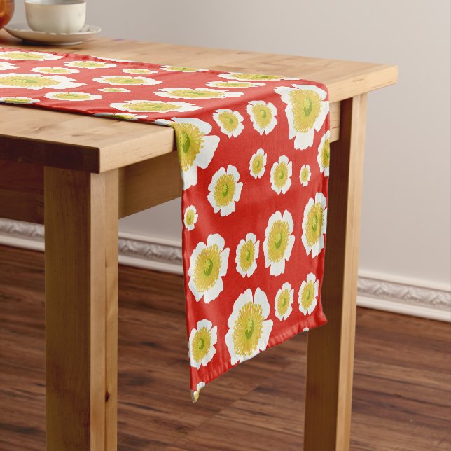 White Poppy Design Table Runner (In Situ)