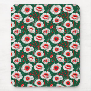 🌸 White Poppy Floral Desk 🌸 Mouse Pad