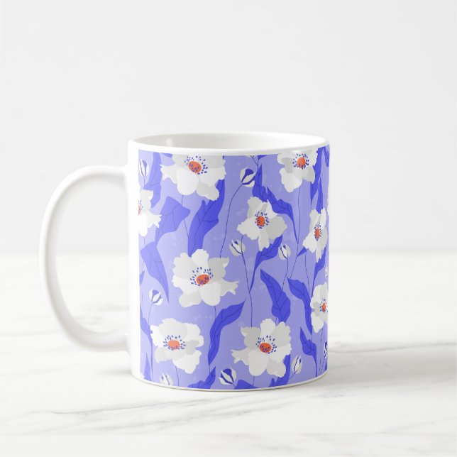 White poppy flowers seamless pattern. Beautiful ha Coffee Mug (Left)