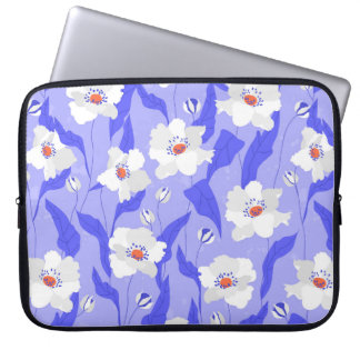 White poppy flowers seamless pattern. Beautiful ha Laptop Sleeve