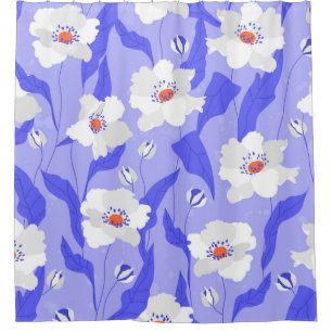 White poppy flowers seamless pattern. Beautiful ha Shower Curtain
