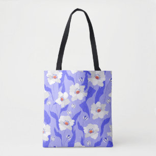 White poppy flowers seamless pattern. Beautiful ha Tote Bag
