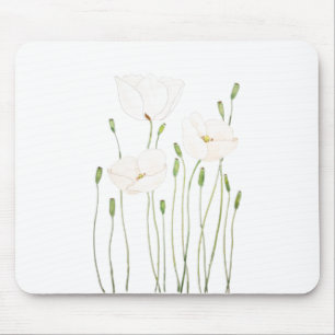 white poppy watercolor mouse pad