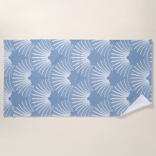 White & Powder Blue Art-Deco Pattern Beach Towel