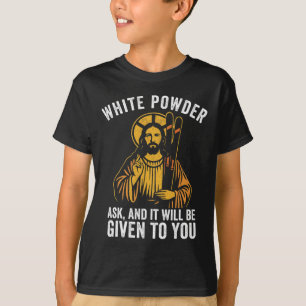 White Powder Jesus Skiing Funny Snowboarding Retro T-Shirt