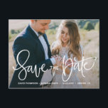 White Pretty Hand Lettering Photo Save the Date Announcement Postcard<br><div class="desc">An elegant and modern photo save the date postcard featuring modern calligraphy. Personalise this save the date announcement by adding your own photo and details. Similar items are available in my shop.</div>