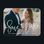 White Pretty Hand Lettering Photo Save the Date Magnet<br><div class="desc">An elegant and modern photo save the date magnet featuring modern calligraphy. Personalise this save the date magnet by adding your own photo and details. Similar items are available in my shop.</div>