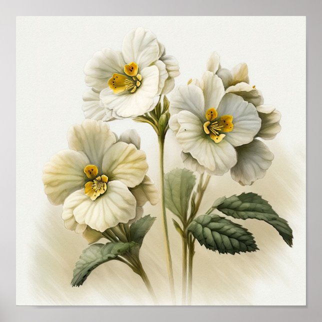 White Primrose Flowers Art Print Poster (Front)
