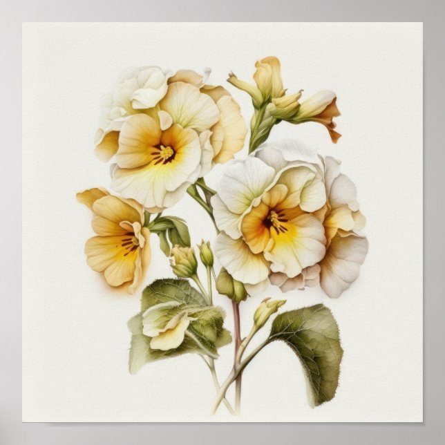 White Primrose Flowers Art Print Poster (Front)