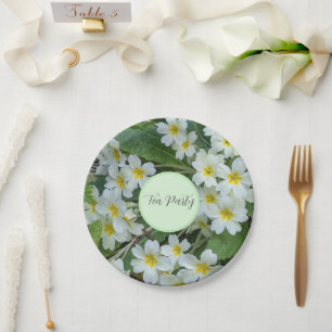 White Primroses Floral Tea Party Paper Plate