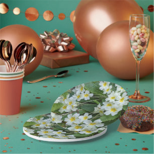 White Primroses Floral Tea Party Paper Plate