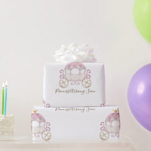 White Princess Carriage Arriving Soon Baby Shower Wrapping Paper