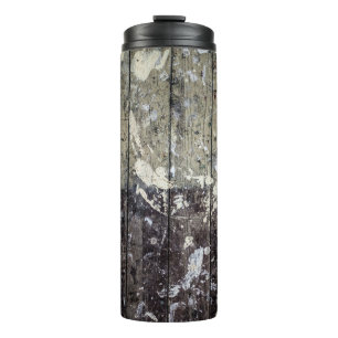 White print on brown wood thermal tumbler