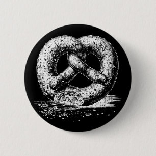 White Print Plain Sketchy Pretzel  6 Cm Round Badge