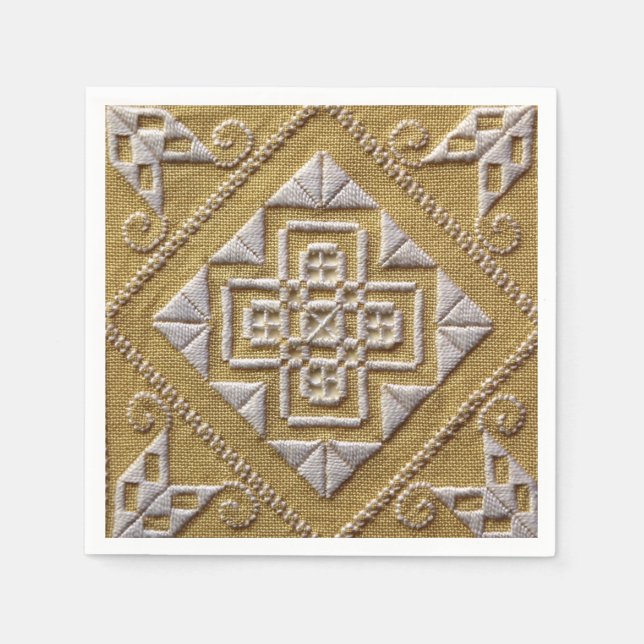 White PRINTED cutwork embroidery 1 on linen custom Napkin (Front)