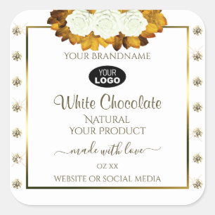 White Product Label Orange Rose Leaves Jewels Logo