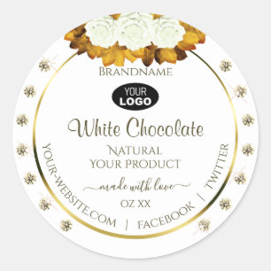 White Product Label Orange Rose Leaves Jewels Logo