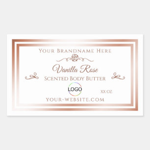 White Product Label with Rose Gold Frame and Logo