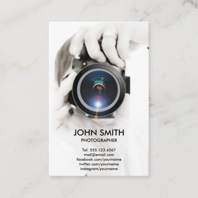 White Professional Photographer Business Card (Front)