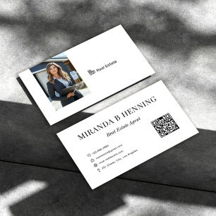 White Professional Real Estate Agent Photo QR Code Business Card
