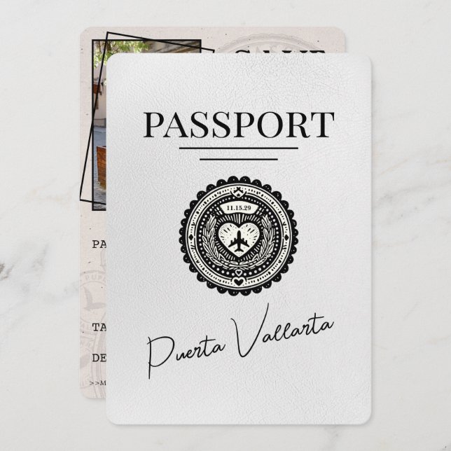 White Puerta Vallarta Passport Save The Date (Front/Back)