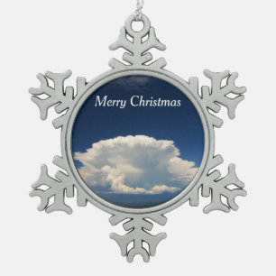 White Puffy Cloud Photo Snowflake Pewter Christmas Ornament
