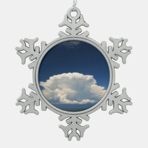 White Puffy Cloud Photo Snowflake Pewter Christmas Ornament