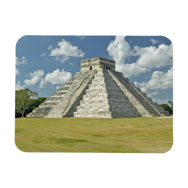 White puffy clouds over the Mayan Pyramid Magnet (Horizontal)