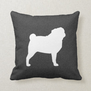 White Pug Silhouette Charcoal Grey   Dog Lover's Cushion