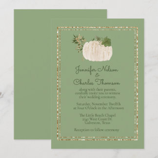 White Pumkin Green Wedding Invitation