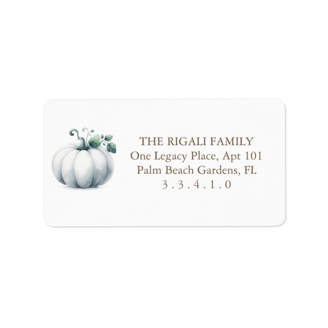 White Pumpkin Address Label – Fall Baby Shower (Front)