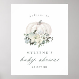 White Pumpkin and Flowers Baby Shower Welcome Poster
