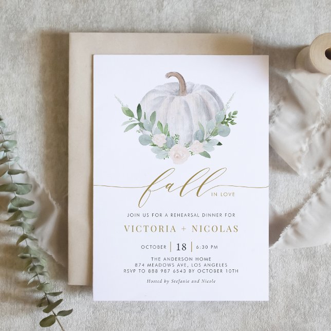 White Pumpkin and Greenery Fall Engagement Party Invitation (Creator Uploaded)