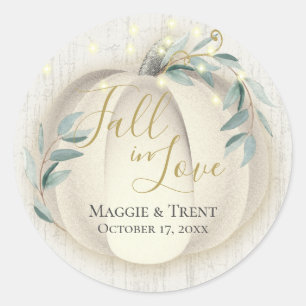 White Pumpkin and Greenery with String Lights  Classic Round Sticker