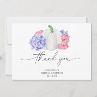 White pumpkin and hydrangea flowers bridal shower