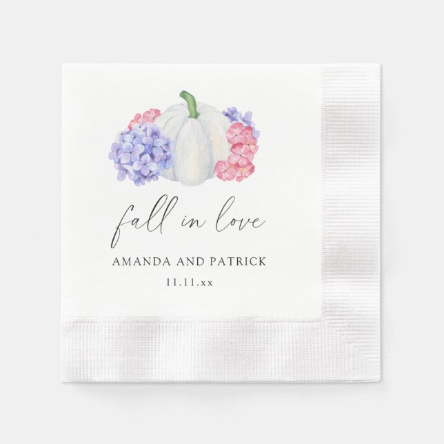 White pumpkin and hydrangea flowers wedding napkin (Front)