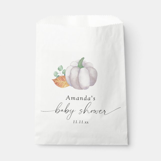 White pumpkin autumn baby shower  favour bags (Front)