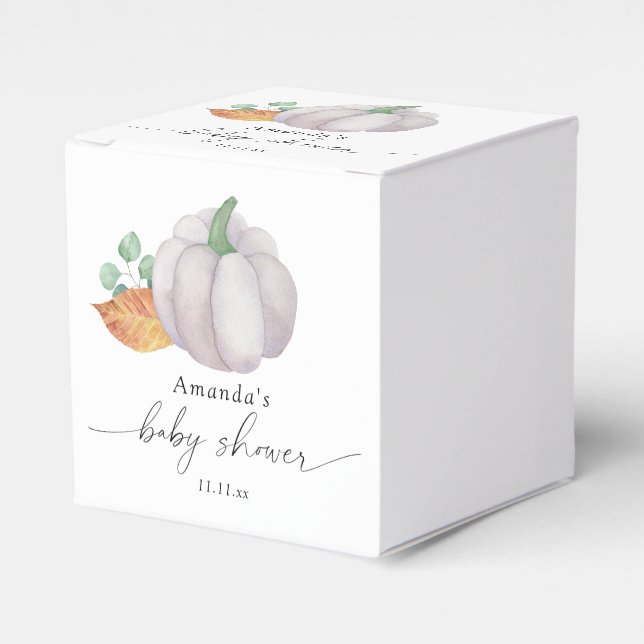 White pumpkin autumn baby shower  favour box (Front Side)