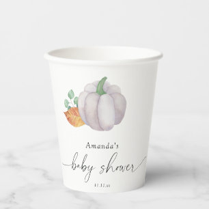 White pumpkin autumn baby shower  paper cups