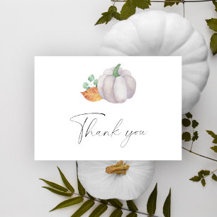 White pumpkin autumn baby shower - Thank You Card