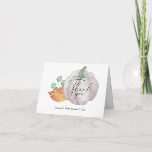 White pumpkin autumn baby shower - Thank You Card