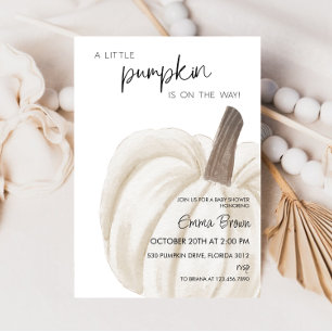 White Pumpkin Autumn Fall Baby Shower Invitation