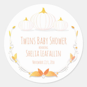 White Pumpkin Autumn Twins Baby Shower Sticker