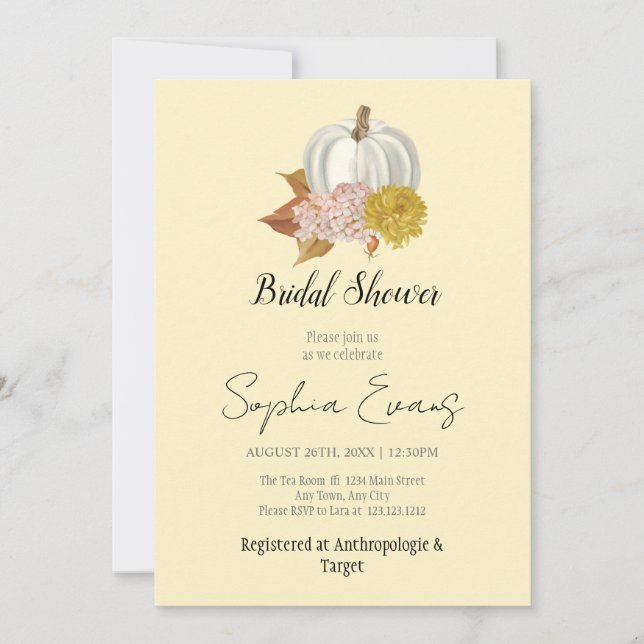 White Pumpkin Autumn Yellow Bridal Shower Invitation (Front)