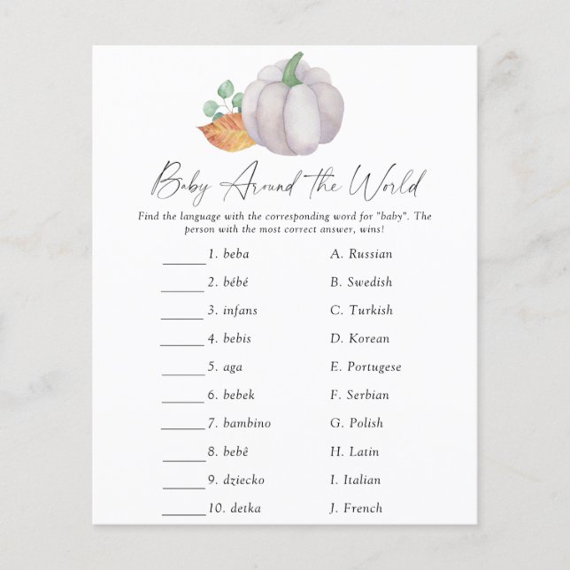 White pumpkin - Baby around the world game (Front)