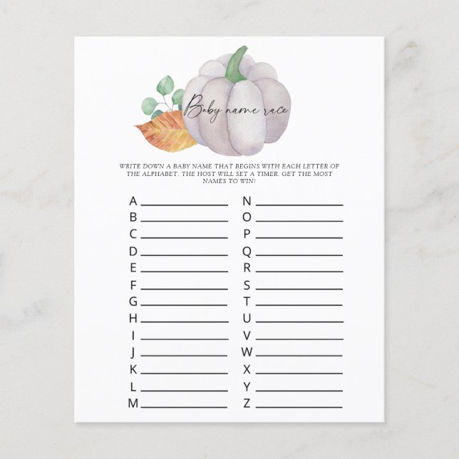 White pumpkin - Baby name race game (Front)